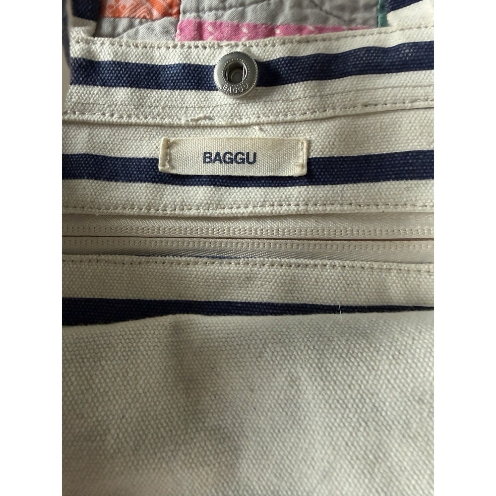 BAGGU Sailor Stripe Canvas Duck Tote Bag Navy Ivory/White - Picture 7 of 14